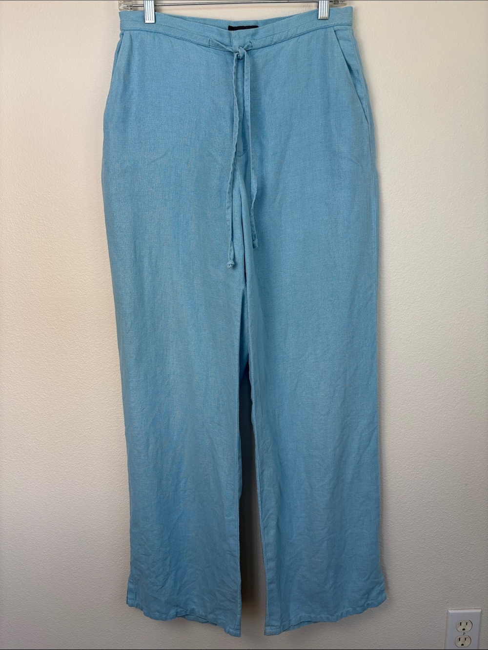 Banana Republic Blue 100% Linen Wide Leg Drawstring Pants Size 8 Relaxed